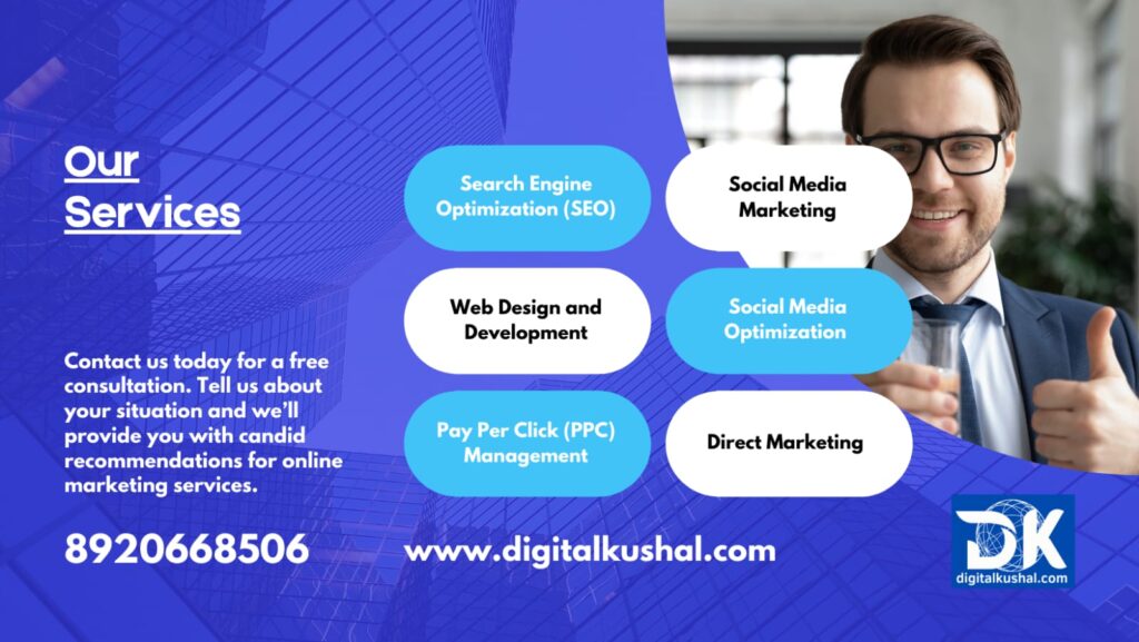 search engine optimization [seo], social media marketing, web design and development, social media optimization, pay per click management [ppc],direct marketingo